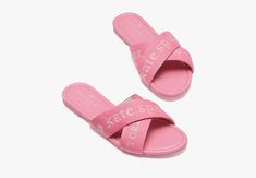 We love a good sandal that's both cute and versatile. It's also a fantastic way to show off your fresh pedi. | Kate Spade Piper Slide, Blossom Pink - 6 Kate Spade Sandals, Pink Kate Spade, Trendy Shoes Sneakers, Kate Spade Outlet, Accessories Bags Shoes, Pink Sandals, Girly Accessories, Slides Shoes, Trendy Shoes