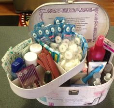 an open suitcase filled with personal care items