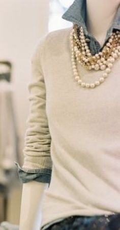 Denim And Pearls, Sundress Outfit, Cute Spring Outfits, Mode Casual, 가을 패션, Fashion Week Street Style, Statement Necklaces, Stitch Fix Style