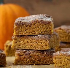 pumpkin pie bars stacked on top of each other