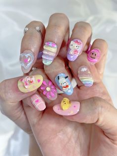 "These kawaii press on nails are perfect to complete your cute outfits! All my press on nail sets are made to order and custom tailored specifically to your size and liking. They are handmade and carefully crafted to make you a unique, personalized product. Made with high quality nail tips molded with soft gel and hand painted with salon quality products to make the nails sturdy and reusable. My press on nails last up to 4 weeks or more of continuous wear with correct nail prep and can be reused and reapplied 4-5 times more. 💅What's included in your order * Each nail set is delivered in a box perfect for storage or gifting * Your 10 nail set order custom made for you * Buffer * File * Alcohol pad * Cuticle orange wood stick * Nail glue * Application/ removal/ care instructions 💅Sizing I Short Almond Press On Nails, Cinamoroll Nail, Korean Nails Jelly, Cute Japanese Nails, Studio Ghibli Nail Art, Short Nails Almond, Nails Japanese, Nails Jelly, Nails Sets