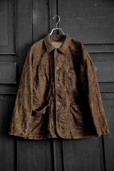 LunPeng "Atelier Coat" Postcard pathed (dyed with tea, kakishibu, and copper - maktub Pintuck Shirt, Grandpa Shirt, Work Jackets, Short Coat, Hand Spinning, Natural Dyes, Old Fashioned, Cotton Shirt, Spun Cotton