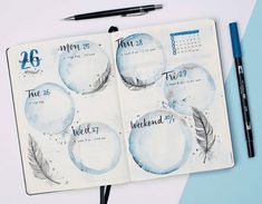 30 Gorgeous Watercolor Bullet Journal Layout Ideas | Elizabeth Journals Bullet Journal Daily Log, Watercolor Bubbles, Bullet Journal Daily, Minimalist Bullet Journal, Blue Bubbles, Bullet Journal Hacks, Journal Daily