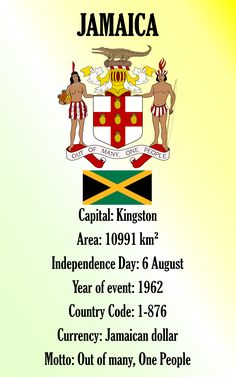 an image of jamaica with the flag and motto on it's back side,