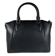 Made of Pebbled leather; Top zip closure with leather pull with band letter detail on front; MK logo detail on front; One inside zip pocket; Six inside open pockets; MK logo lined; Adjustable, detachable Leather shoulder strap with 22 Inch to 25 Inch drop; Double Rolled leather handles with 4 Inch DROP; Gold hardware; Model:30F1G4SS2L; Measurements: Length: 13 x Height: 9 x Width: 5 Inches; Comes with original tags. Logo Line, Mk Logo, Black Pebbles, Designer Sandals, Leather Pulls, Leather Top, Leather Handle, Pebbled Leather, Bag Making