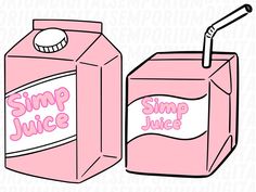 a pink box with a straw in it next to a carton of simple juice