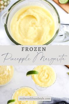 frozen pineapple margarita in small glass cups