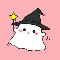 a white ghost with a black hat and a yellow star