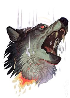 a drawing of a wolf with its mouth open