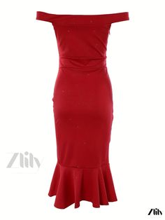 Zlily - Exquisite Red Solid Ruffle Trim Womens Dresses for Elegance and Style Glamorous Red Stretch Dresses, Red Ruffle Hem Dress For Holidays, Red Holiday Dress With Ruffle Hem, Red Ruffled Midi Dress For Party, Red Ruffle Hem Evening Dress, Fitted Red Dress With Ruffle Hem, Red Evening Dress With Ruffle Hem, Red Stretch Dress For Christmas, Red Stretch Christmas Dress