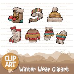 a set of winter boots, mittens and gloves with text that says png in transparent