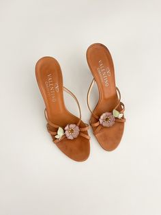 Flower Heels Aesthetic, Valentino Heels, Vintage Valentino, Flower Sandals, Leather Flower, Chic Shoes