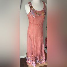 Sundance Dress. Salmon Colored Slip Dress Under A Sheer Floral Embroidered Overlay. Sleeveless. Scoop Neck Line. Worn Once To A Wedding. Lots Of Compliments. Sundance Dress, Floral Embroidered Dress, Salmon Color, Embroidered Dress, Orange Pink, Color Orange, Pink And Orange, A Wedding, Scoop Neck