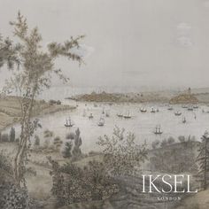 an image of a painting with boats in the water and trees on the other side