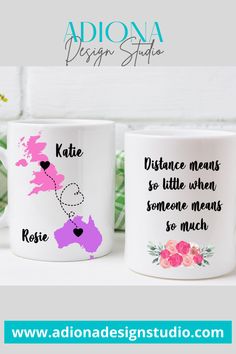 two coffee mugs with the words, distance means for little when someone means to much