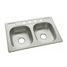 the double bowl kitchen sink has two holes in each side and one hole at the top