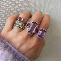 This lavender amethyst is making a real splash in my jewelry collection. It's making such a statement my other rings are getting jealous. Available in 18k rose gold 15.28ctw amethyst .33ctw diamonds Measures 21mm x 10.5mm and 9mm x 7mm By Goshwara Heart Solitaire Ring, Jane Taylor, Lavender Amethyst, Diamond Frame, Cushion Cut Ring, Diamond Jewelry Designs, Ring With Diamond, Jewelry Fashion Trends, Jewelry Essentials