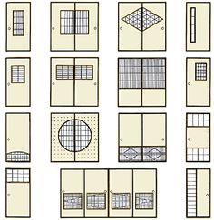 several different types of doors and windows with grids on the outside, inside and outside