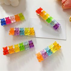 Feature 100% Brand New and High Quality Girl candy color bear clip,individually wrapped, transparent color,cute style, used to decorate hair. Gender:Women Style:Fashion Color:As picture shown Material:Plastic,Resin Size:Clip6.7*2cm,,packing bag12.6*9cm (1 inch =25.4mm or 1mm = 0.0393 inch) Package Includes:1 x Hair Clip 1. Please allow 2-3% error due to manual measurement. Please make sure you do not mind before you bid. 2. The colors may have different as the difference display, please understa Christmas Party Treats, Cute Hair Clip, Bridal Jewelry Sets Brides, Candy Hair, Kawaii Hairstyles, Kawaii Jewelry