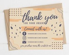 a thank card with the words, thank you for your order and an orange background