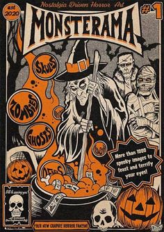 an advertisement for the halloween festival with pumpkins and skeletons on it, including a witch