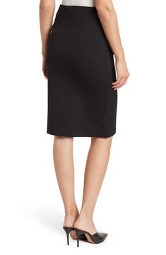 T TAHARI Pull-On Ponte Pencil Skirt | Nordstromrack Spring Office Skirt Made Of Elastane, Sleek Elastane Pencil Skirt Bottoms, Sleek Elastane Lined Skirt Bottoms, Fitted Sleek Pencil Skirt For Work, Fitted Sleek Elastane Pencil Skirt, Sleek Knee-length Bottoms For Business Casual, Sleek Fitted Midi Skirt, Modern Knee-length Workwear Bottoms, Solid Color Midi Skirt For Business Casual