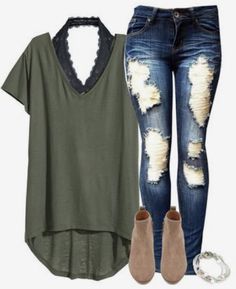 Find More at => http://feedproxy.google.com/~r/amazingoutfits/~3/IbYH2CpYoY8/AmazingOutfits.page Bootie Outfits, Teen Fall Outfits, Áo Blu, Outfit Jeans, Fashion Weeks, Urban Chic, Grey Shirt, Outfit Casual