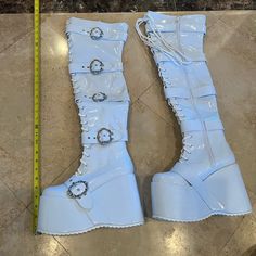 New White Thigh High Boots Size 8 Slight Marks From Storage See Pics White Thigh High Boots, Gothic Angel, Ellie Shoes, Thigh High Boots, Thigh High, Over The Knee Boots, Thigh Highs, Over The Knee, High Boots