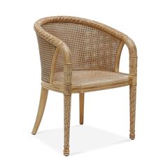 a wicker chair with arms and legs