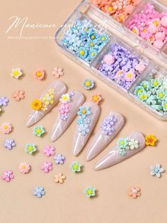 1box 6-Grid Resin 5-Petal Flower Nail Jewelry, Spring Style Mix-Color Diy Nail Nail Signs, Petal Flower, Flower Nail, 3d Nail