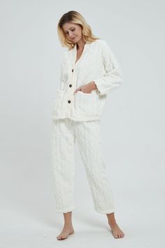 When the cold weather hits, you’ll want to snuggle up in our Ambrosia Warm Hugs Fluffy Fleece Matching Pyjamas Set! It is crafted from soft fleece for a luxuriously cozy feel that offers a button-down shirt with long sleeves and pocket detailing along the front. The matching pajama pants offer a high-waisted fit with relaxed pant legs. 

Oversized fit 
Twin pockets
V-neck
Buttoned front Matching Pajama Pants, Matching Pyjamas, Matching Pajama Set, Denim Style Casual, Matching Pajama, Pyjamas Set, Chain Dress, Cutout Maxi Dress, Pink Fits