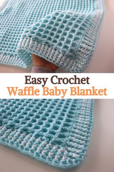 the easy crochet waffle baby blanket is made with only two yarns