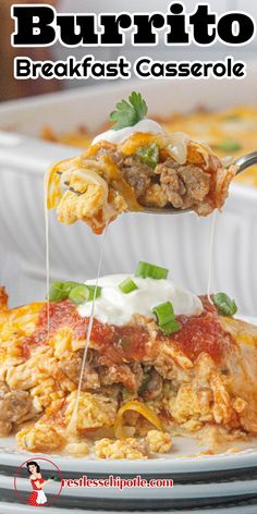 this burrito breakfast casserole is loaded with ground beef and cheese