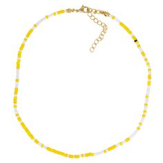 3mm yellow and white seed bead no custom sizes 3 inch extender Yellow Necklaces With Round Letter Beads, Yellow Necklace With Letter Beads, Yellow Necklaces With Letter And Round Beads, Yellow Beaded Necklace With Letter Beads For Beach, Yellow Round Beads Jewelry For Beach, Adjustable Yellow Beaded Necklaces With Colorful Beads, Adjustable Yellow Beaded Necklaces With Round Beads, Yellow Beaded Necklaces With Gold Beads For Beach, Yellow Beach Necklace With Spacer Beads