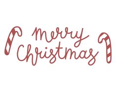 the word merry christmas written in red ink on a white background with candy canes