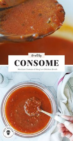 a spoon full of tomato sauce with the title text overlay reads, healthy consume