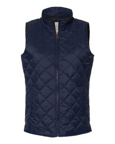 Women's Vintage Diamond Quilted Vest - NAVY - L | Weatherproof Women's Vintage Diamond Quilted Vest in Navy Blue Size Large | Nylon Lightweight Vest, Quilted Puffer Vest, Chevron Quilt, Black Vest, Quilted Vest, Diamond Quilt, Metal Logo, Wear Pink, Metallic Logo