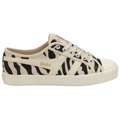 Buy Gola women's Coaster Delta sneakers in off white online from gola Sporty Leopard Print Low-top Sneakers, Sporty Low-top Leopard Print Sneakers, Leopard Print Low-top Sneakers With Speckled Midsole, Casual Low-top Leopard Print Sneakers, Zebras Animal, Street Look, White Canvas, Zebra Print, Golden Goose Sneaker