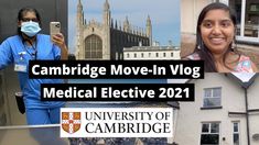 two women wearing face masks in front of buildings and the words cambridge move - in vlog medical elective 2021