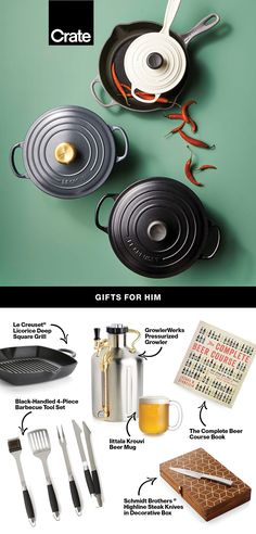 an assortment of cooking utensils and other kitchen items are shown in this graphic