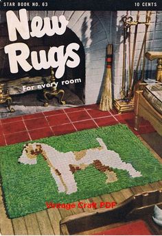 an advertisement for rugs with a dog on it