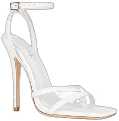 White Strappy Heels With 4-inch Heel, Elegant White Strappy Heels, White Heels With Wrapped Heel And Single Toe Strap, Chic White Heels With Ankle Strap, Chic White Ankle Strap Heels, Heels With Ankle Strap, White Sandal, White Sandals Heels, Sandal Heels