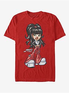 Bratz Fierce Jade T-Shirt Trendy Red T-shirt With Character Print, Casual Red Top For Fan Conventions, Red Pop Culture Top For Streetwear, Pop Culture Red Tops For Streetwear, Red Pop Culture Tops For Streetwear, Red Tops For Streetwear, Bratz Girl, Bratz Jade, Bratz Girls