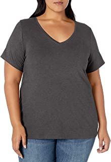 Amazon Essentials Women's Plus Size Short-Sleeve V-Neck T-Shirt Stylish Skirts, Plus Size Shorts, Great T Shirts, Cotton Tee, Shoes Jewelry, Clothing Brand