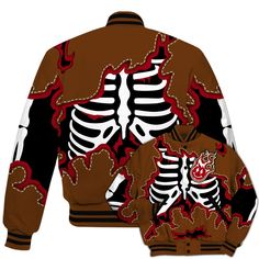 Brand Dunkare Archaeo Brown 5s Shirt Skeleton Smiley Face All Over Print Baseball Varsity Jacket Halloween Cotton Outerwear With Skull Print, Fitted Skull Print Streetwear Outerwear, Cotton Long Sleeve Outerwear With Skull Print, Long Sleeve Cotton Outerwear With Skull Print, Red Casual Outerwear For Halloween, Cotton Fall Outerwear With Skull Print, White Long Sleeve Outerwear For Halloween, Halloween Long Sleeve Outerwear With Skull Print, Fitted Outerwear With Skull Print And Long Sleeves