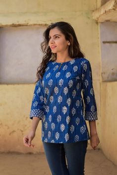 Beautiful block printed cotton tops. size chart- S/36,M/38, L/40, XL/42, XXL/44. Top length 26 inch. Hand length 17cm. Disclaimer - The colour of the product may slight vary due to device digitization and screen/monitor settings. Dispatch in 2 to 3 business days.......... Printed Cotton Tops, Trendy Cotton Tops, Ruffle Sarees, Ruffle Saree, Fashion Top Outfits, Fashion Top, Shopping Store, Online Shopping Stores, Sarees Online