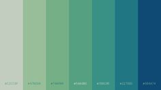 blue and green color swatches with the same hues in each section, from one side to the other