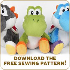 three stuffed animals sitting next to each other with the text,'free sewing pattern '