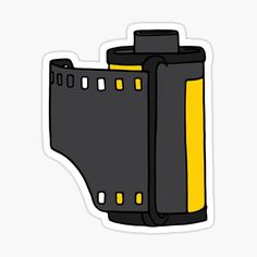 a black and yellow camera sticker on a white background