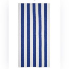 a blue and white striped towel on a white background